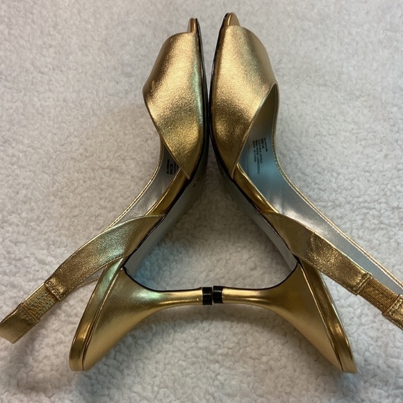 Jessica Simpson Kreme New Sable Metallic Leather Open Toe Slingback Dress Heel 6 - Picture 7 of 11